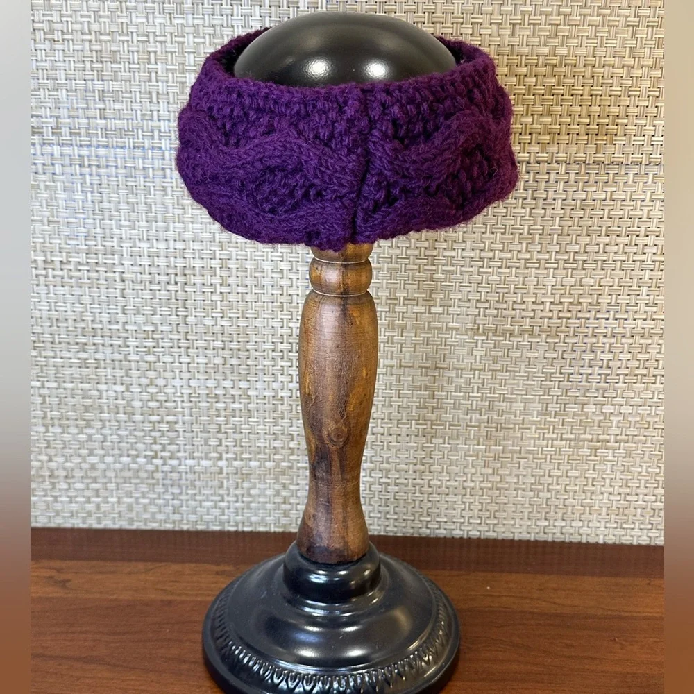 🌟HP🌟Hand-Knitted Aubergine (Purplish) Cable Knit Ear Warmer Nepal - Picture 3 of 7